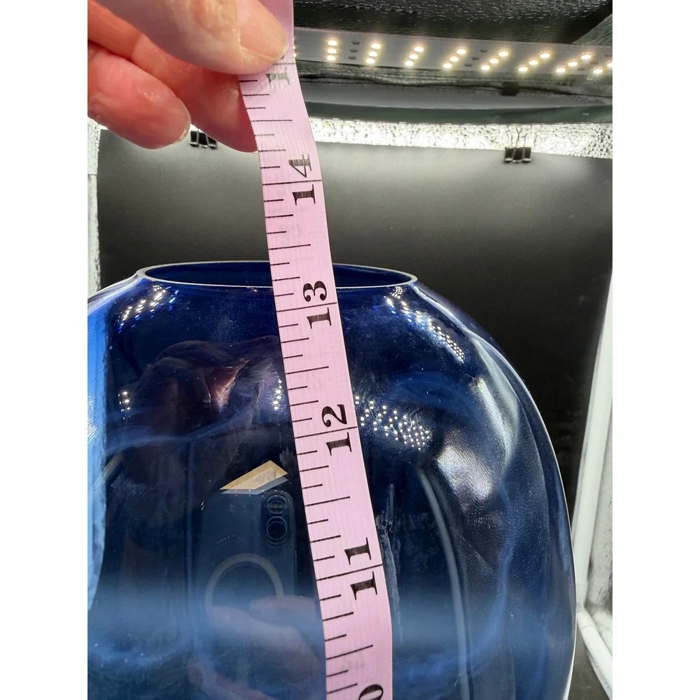 Cobalt Blue Hand Blown Art Glass Teardrop Vase Polished Pontil 13.5 Inch